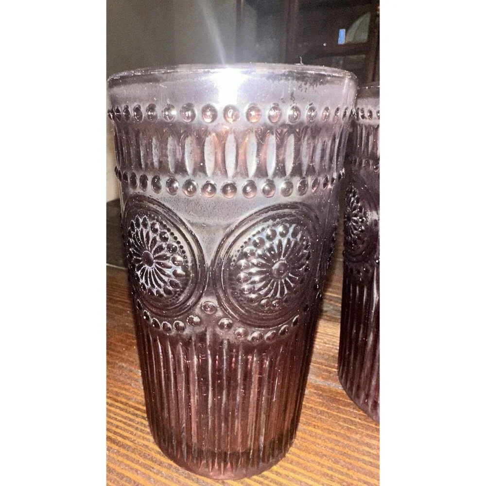 Pioneer Woman Adeline Plum Purple Glass 3 Tumblers 16oz Used As Vases